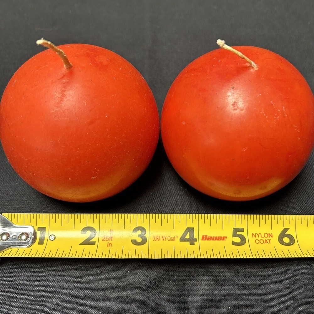 Valentines Vintage Round Red Pair Candles 3" Orbital Sphere Ball MCM Mid Century